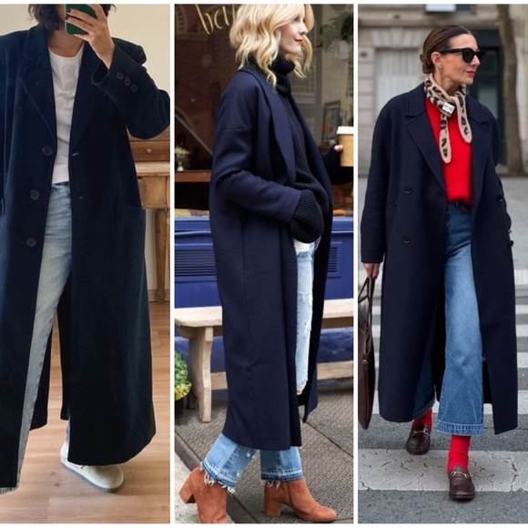 Vintage Navy Wool With Velvet Accent Classic Old‎ Money Full Length Overcoat - Picture 7 of 11